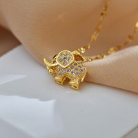 Cute Elephant Titanium Steel Copper Plating Inlay Zircon Gold Plated Pendant Necklace main image 7