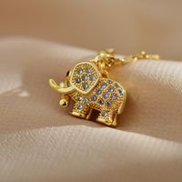 Cute Elephant Titanium Steel Copper Plating Inlay Zircon Gold Plated Pendant Necklace main image 4