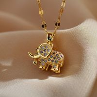 Cute Elephant Titanium Steel Copper Plating Inlay Zircon Gold Plated Pendant Necklace main image 1