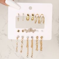 9 Pairs Elegant Shiny Tassel Heart Shape Butterfly Plating Inlay Imitation Pearl Alloy Artificial Gemstones Artificial Pearls Rhinestones Gold Plated Silver Plated Earrings main image 1
