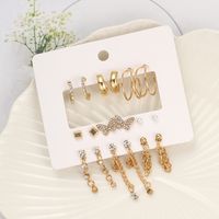 9 Pairs Elegant Shiny Tassel Heart Shape Butterfly Plating Inlay Imitation Pearl Alloy Artificial Gemstones Artificial Pearls Rhinestones Gold Plated Silver Plated Earrings main image 6
