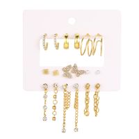 9 Pairs Elegant Shiny Tassel Heart Shape Butterfly Plating Inlay Imitation Pearl Alloy Artificial Gemstones Artificial Pearls Rhinestones Gold Plated Silver Plated Earrings main image 2