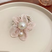 Fashion Solid Color Cloth Pleated Inlay Pearl Hair Tie 1 Piece sku image 14