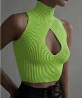 Sexy Solid Color Turtleneck Sleeveless Vest main image 1