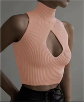Sexy Solid Color Turtleneck Sleeveless Vest main image 2