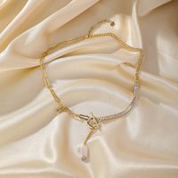 Simple Style Commute Irregular Artificial Pearl Alloy Toggle Plating Inlay Zircon 14k Gold Plated Women's Necklace main image 5