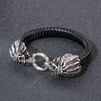 Hip Hop Style Cool Lion La Plume Crâne Acier Inoxydable Patchwork Hommes Bracelet main image 2