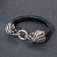 Hip-hop Cool Style Lion Feather Skull Stainless Steel Patchwork Men's Bangle main image 2