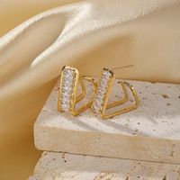 1 Pair Glam Simple Style Solid Color Plating Inlay Copper Zircon 14k Gold Plated Ear Studs main image 4