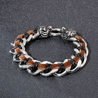 Hip-hop Cool Style Wolf Stainless Steel Patchwork Men's Bangle main image 6