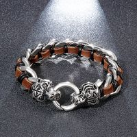 Hip-hop Cool Style Wolf Stainless Steel Patchwork Men's Bangle main image 3