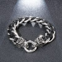 Hip-hop Cool Style Wolf Stainless Steel Patchwork Men's Bangle main image 4
