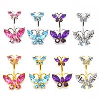 Glam Retro Butterfly Stainless Steel Alloy Plating Inlay Zircon White Gold Plated Gold Plated Silver Plated Belly Ring main image 1