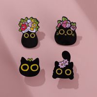 Cute Cat Flower Alloy Stoving Varnish Unisex Brooches main image 2