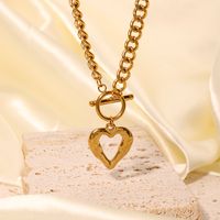 Stainless Steel 18K Gold Plated IG Style Casual Toggle Plating Hollow Out Heart Shape Pendant Necklace main image 1