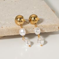 1 Pair Ig Style Elegant Oval Pearl Plating Stainless Steel 18k Gold Plated Drop Earrings main image 1