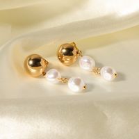 1 Paire Style Ig Élégant Ovale Perle Placage Acier Inoxydable Plaqué Or 18k Boucles D'oreilles main image 5