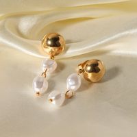 1 Pair Ig Style Elegant Oval Pearl Plating Stainless Steel 18k Gold Plated Drop Earrings main image 6