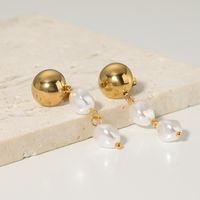 1 Paar Ig-stil Elegant Oval Perle Überzug Rostfreier Stahl 18 Karat Vergoldet Tropfenohrringe main image 3