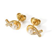 1 Pair Casual Modern Style Round Plating Inlay Stainless Steel Artificial Pearls Pearl Zircon 18K Gold Plated Ear Studs main image 3
