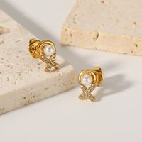 1 Pair Casual Modern Style Round Plating Inlay Stainless Steel Artificial Pearls Pearl Zircon 18K Gold Plated Ear Studs main image 6