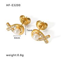 1 Pair Casual Modern Style Round Plating Inlay Stainless Steel Artificial Pearls Pearl Zircon 18K Gold Plated Ear Studs sku image 1