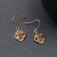 1 Pair Bohemian Water Droplets Flower Rhombus Enamel Inlay Alloy Rhinestones Drop Earrings main image 5