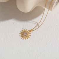 Classic Style Shiny Sun Copper 14k Gold Plated Zircon Pendant Necklace In Bulk main image 6