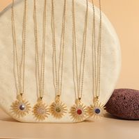 Classic Style Shiny Sun Copper 14k Gold Plated Zircon Pendant Necklace In Bulk main image 4