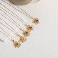 Classic Style Shiny Sun Copper 14k Gold Plated Zircon Pendant Necklace In Bulk main image 3