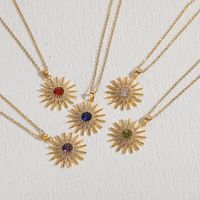 Classic Style Shiny Sun Copper 14k Gold Plated Zircon Pendant Necklace In Bulk main image 2