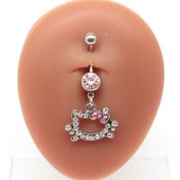 Lady Classic Style Shiny Cat Crown Butterfly Stainless Steel Alloy Copper Plating Metal Inlay Zircon White Gold Plated Gold Plated Belly Ring main image 3