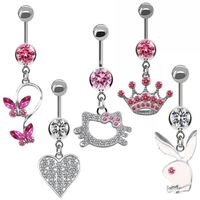 Lady Classic Style Shiny Cat Crown Butterfly Stainless Steel Alloy Copper Plating Metal Inlay Zircon White Gold Plated Gold Plated Belly Ring main image 8