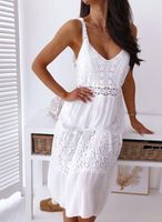 Women's Lace Dress Sexy V Neck Lace Sleeveless Solid Color Midi Dress Home main image 2