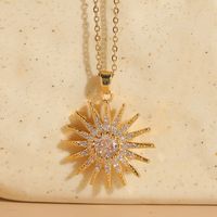 Classic Style Shiny Sun Copper 14k Gold Plated Zircon Pendant Necklace In Bulk sku image 2