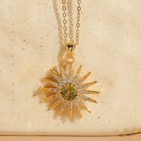 Classic Style Shiny Sun Copper 14k Gold Plated Zircon Pendant Necklace In Bulk sku image 3