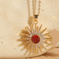 Classic Style Shiny Sun Copper 14k Gold Plated Zircon Pendant Necklace In Bulk sku image 4