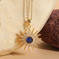 Classic Style Shiny Sun Copper 14k Gold Plated Zircon Pendant Necklace In Bulk sku image 5