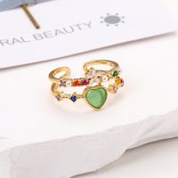 Sweet Heart Shape Flower Copper Plating Inlay Zircon Gold Plated Open Ring main image 5