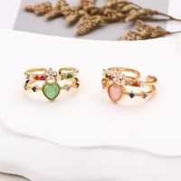 Sweet Heart Shape Flower Copper Plating Inlay Zircon Gold Plated Open Ring main image 1