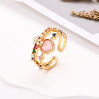 Sweet Heart Shape Flower Copper Plating Inlay Zircon Gold Plated Open Ring main image 4