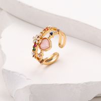 Sweet Heart Shape Flower Copper Plating Inlay Zircon Gold Plated Open Ring sku image 2
