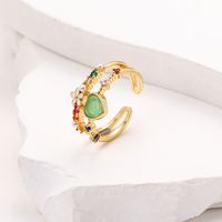 Sweet Heart Shape Flower Copper Plating Inlay Zircon Gold Plated Open Ring sku image 1