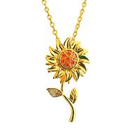 Elegant Sunflower Copper Plating Inlay Zircon 18k Gold Plated Pendant Necklace main image 5