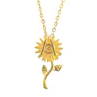 Elegant Sunflower Copper Plating Inlay Zircon 18k Gold Plated Pendant Necklace main image 3