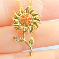 Elegant Sunflower Copper Plating Inlay Zircon 18k Gold Plated Pendant Necklace sku image 1