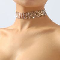 Wholesale Jewelry Elegant Glam Shiny Solid Color Alloy Iron Rhinestones Plating Hollow Out Inlay Choker main image 1