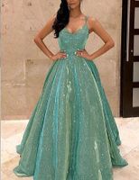 Women's Ball Gown Elegant Sexy V Neck Sequins Diamond Sleeveless Solid Color Maxi Long Dress Business Banquet main image 3