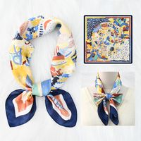 Women's Retro Ethnic Style Devil's Eye Plaid Flower Satin Printing Silk Scarf sku image 36