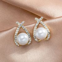 1 Pair Elegant Sweet Square Heart Shape Bow Knot Inlay Imitation Pearl Alloy Rhinestones Earrings sku image 2